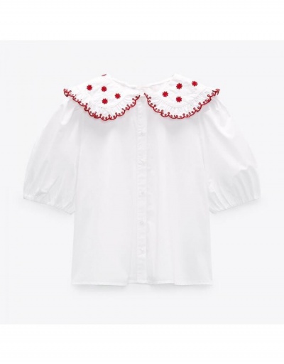 Replica  Sweet Cute Patchwork Doll Neck Bubble Sleeve Blouses Short Sleeve Doll Collar #794583 $36.40 USD for Wholesale