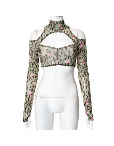 Replica  Summer Mesh High Neck Hollowed Out Crop Top Long Sleeve Turtle Neck #794584 $14.53 USD for Wholesale