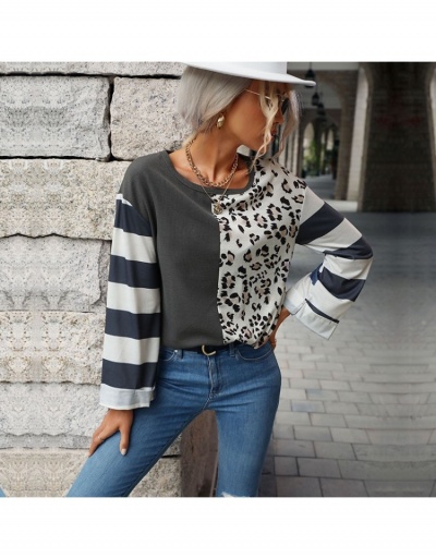  Fashion Leopard Print Round Neck Women's Casual Knitwear Long Sleeve Crew Neck #794585 $22.52 USD, Wholesale Fashion Blouses