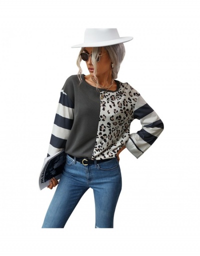 Replica  Fashion Leopard Print Round Neck Women's Casual Knitwear Long Sleeve Crew Neck #794585 $22.52 USD for Wholesale