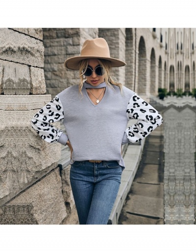 Replica  Fashion Leopard Print Patchwork Hollowed Out Casual Knitwear Long Sleeve Crew Neck #794586 $22.52 USD for Wholesale