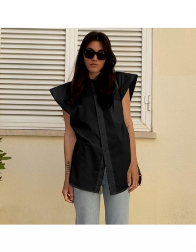  Summer Casual Loose Pure Color Sleeveless Shirt Sleeveless Turndown Collar #794587 $21.84 USD, Wholesale Fashion Blouses