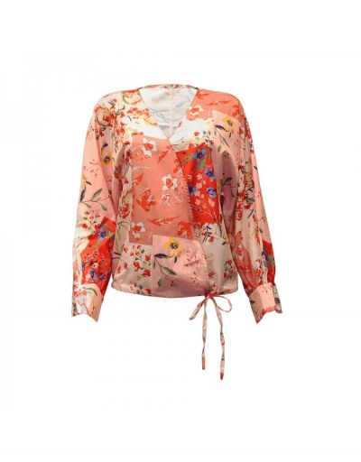 Replica  Geometric Pattern Floral Printing Top Long Sleeve V Neck #794592 $20.03 USD for Wholesale