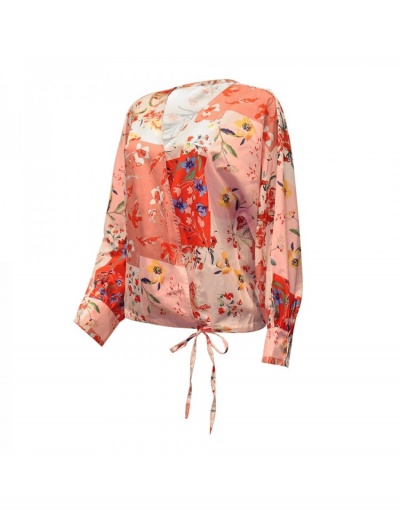 Replica  Geometric Pattern Floral Printing Top Long Sleeve V Neck #794592 $20.03 USD for Wholesale