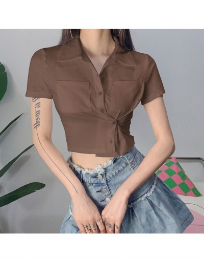  Fashion Pure Color Pockets Short Sleeve Crop Blouses Short Sleeve Turndown Collar #794593 $22.76 USD, Wholesale Fashion Blouses