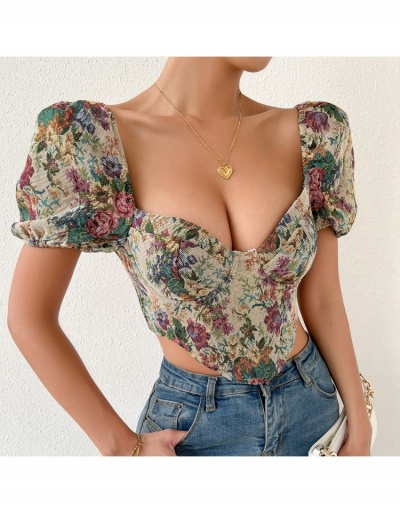 Replica Vintage Backless Puff Sleeve Ladies Blouse Tops Short Sleeve Sweetheart Neck #794603 $22.17 USD for Wholesale