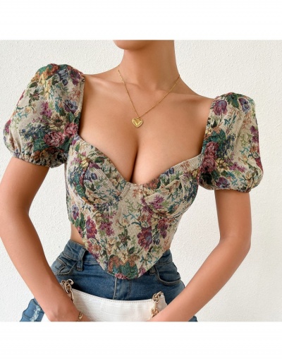 Replica Vintage Backless Puff Sleeve Ladies Blouse Tops Short Sleeve Sweetheart Neck #794603 $22.17 USD for Wholesale