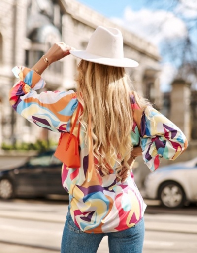 Replica Casual Printed  Long Sleeve Ladies Blouses Long Sleeve Stand Collar #794612 $27.89 USD for Wholesale