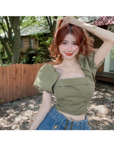 Replica  Summer Sweet Pure Color Puff Sleeve Top Short Sleeve Square Neck #794616 $21.97 USD for Wholesale