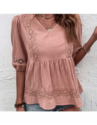 Loose Puff Sleeve V Neck Ladies Blouse Half Sleeve V Neck #794617 $27.30 USD, Wholesale Fashion Blouses