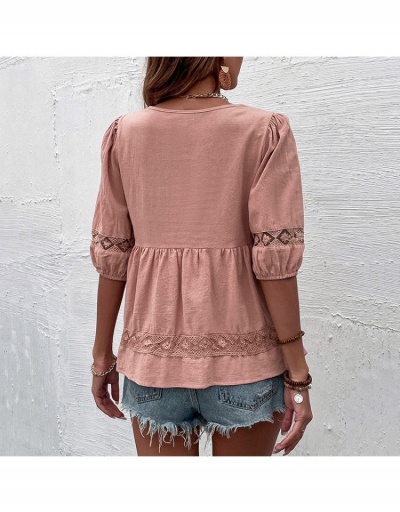 Replica Loose Puff Sleeve V Neck Ladies Blouse Half Sleeve V Neck #794617 $27.30 USD for Wholesale