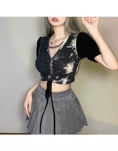 Fashion V-Neck Puff Sleeve Tie Dyed Women's Navel Top Short Sleeve V Neck #794620 $19.25 USD, Wholesale Fashion Blouses