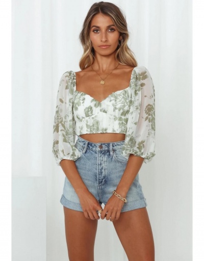 New Fashion Puff Sleeve Floral Chiffon  Ladies Crop Blouse Half Sleeve,Long Sleeve Sweetheart Neck #794623 $20.61 USD, Wholesale Fashion Blouses