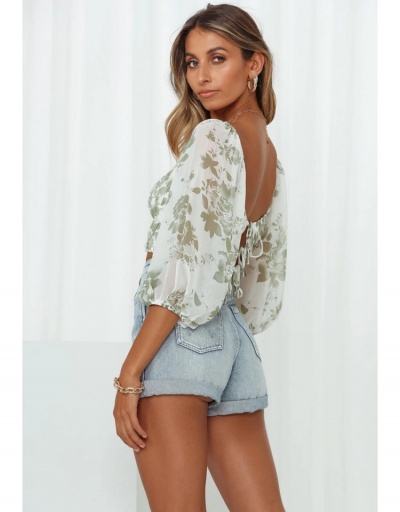 Replica New Fashion Puff Sleeve Floral Chiffon  Ladies Crop Blouse Half Sleeve,Long Sleeve Sweetheart Neck #794623 $20.61 USD for Wholesale