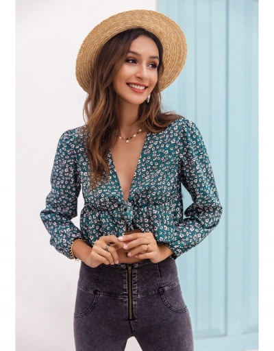 Replica Bohemian Style V Neck Puff Sleeve Floral Fall Blouse Long Sleeve V Neck #794624 $16.98 USD for Wholesale