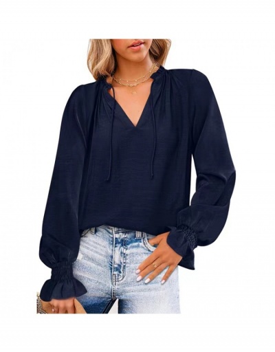  Women's Pure Color Long Sleeve Ladies Top Long Sleeve V Neck #794626 $27.30 USD, Wholesale Fashion Blouses