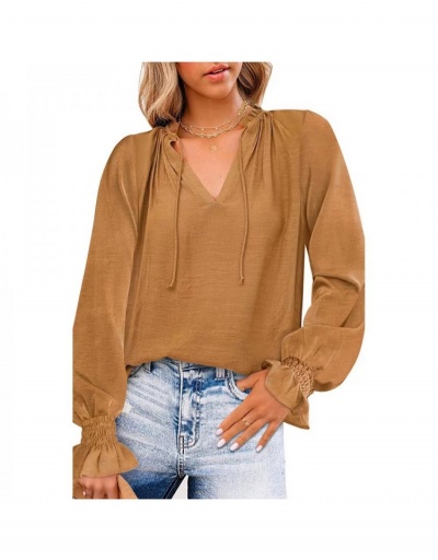 Replica  Women's Pure Color Long Sleeve Ladies Top Long Sleeve V Neck #794626 $27.30 USD for Wholesale