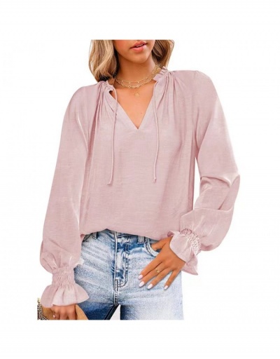 Replica  Women's Pure Color Long Sleeve Ladies Top Long Sleeve V Neck #794626 $27.30 USD for Wholesale