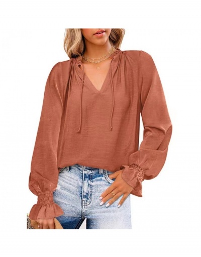 Replica  Women's Pure Color Long Sleeve Ladies Top Long Sleeve V Neck #794626 $27.30 USD for Wholesale