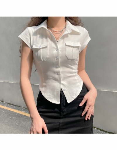 Replica  Women's Pure Color Short Sleeve Blouses Short Sleeve Turndown Collar #794628 $24.88 USD for Wholesale