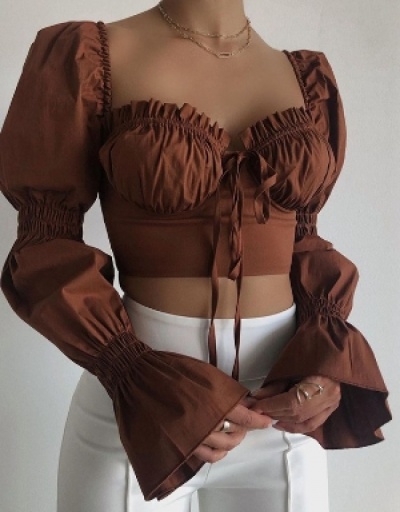 Women Design Long Sleeve Solid Cropped Tops Long Sleeve Square Neck #794632 $27.63 USD, Wholesale Fashion Blouses