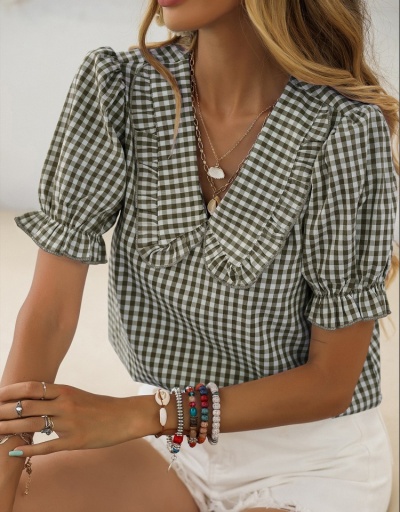 Women Fashion Puff Short Sleeve Blouses  Short Sleeve V Neck #794634 $22.25 USD, Wholesale Fashion Blouses