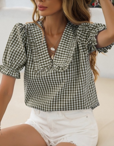 Replica Women Fashion Puff Short Sleeve Blouses  Short Sleeve V Neck #794634 $22.25 USD for Wholesale