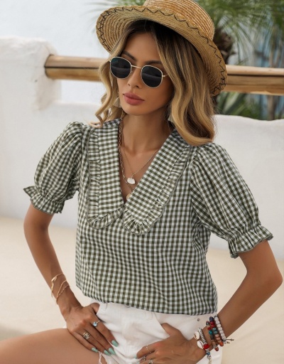 Replica Women Fashion Puff Short Sleeve Blouses  Short Sleeve V Neck #794634 $22.25 USD for Wholesale