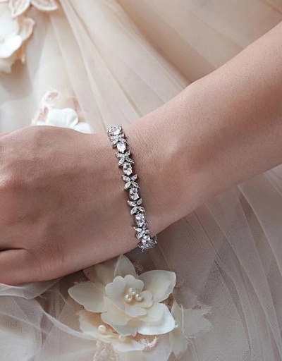 Exquisite Flower Zircon Party Easy Matching Bridal Bracelets #794696 $21.25 USD, Wholesale Fashion Bracelet