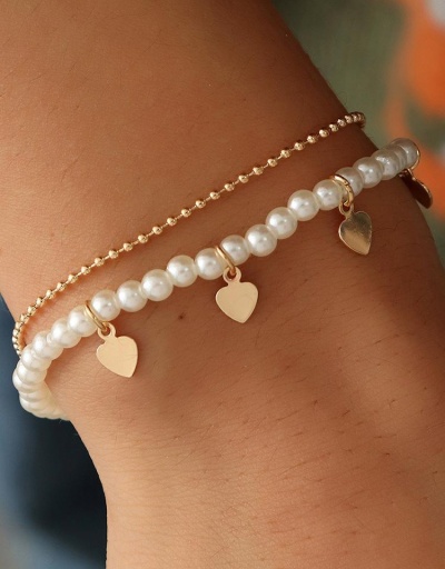 Trendy Faux-Pearl Heart Double Layer Bracelet Set #794703 $7.97 USD, Wholesale Fashion Bracelet