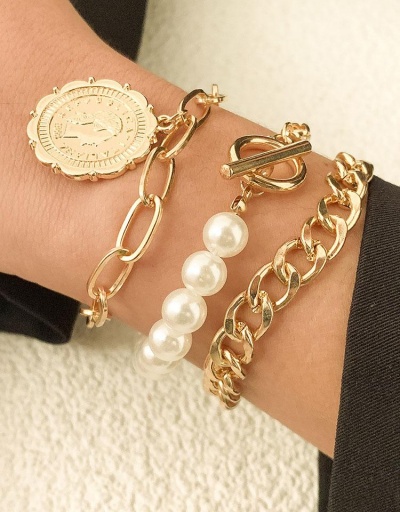 Patchwork Faux-Pearl OT Buckle Three-Piece Bracelets #794725 $6.58 USD, Wholesale Fashion Bracelet