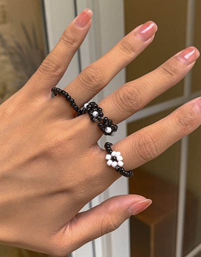 Simple Black And White Beaded Flower Ring Set #794764 $5.50 USD, Wholesale Fashion Ring