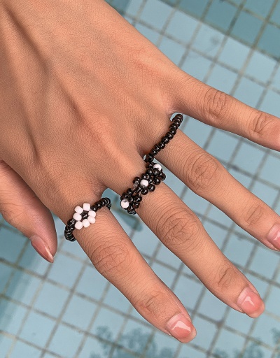 Replica Simple Black And White Beaded Flower Ring Set #794764 $5.50 USD for Wholesale