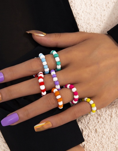 Vacation Contrast Color Beads Multiple Ring Set #794767 $4.80 USD, Wholesale Fashion Ring