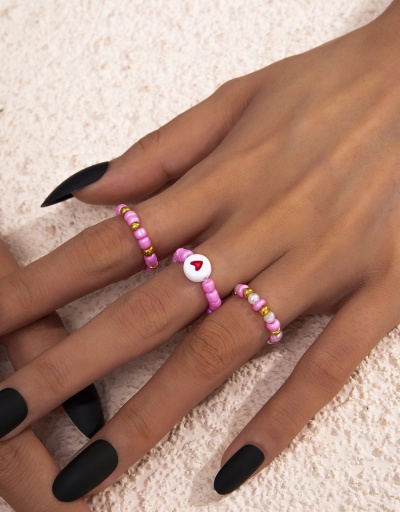 Cute Heart Beaded Three Piece Ring Set #794782 $5.38 USD, Wholesale Fashion Ring