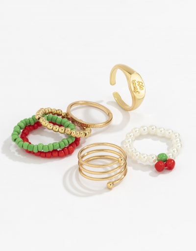 Replica Multiple Layer Cherry Beaded Round Ring Set #794793 $6.16 USD for Wholesale