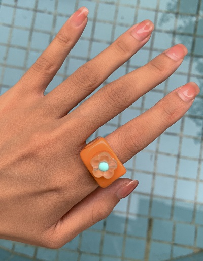 Replica Cute Resin Flower Square Women Ring #794813 $4.62 USD for Wholesale