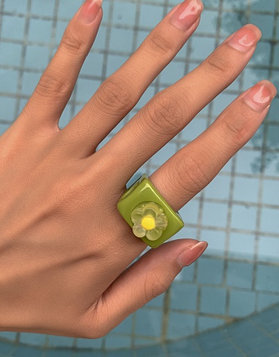 Replica Cute Resin Flower Square Women Ring #794813 $4.62 USD for Wholesale