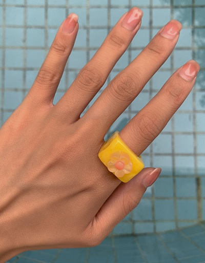 Replica Cute Resin Flower Square Women Ring #794813 $4.62 USD for Wholesale