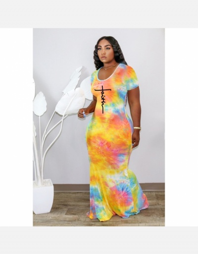 Casual Tie Dye  Short Sleeve Plus Size Maxi Dress Short Sleeve #794835 $29.12 USD, Wholesale Fashion Maxi Dresses