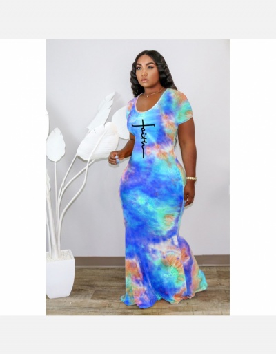 Replica Casual Tie Dye  Short Sleeve Plus Size Maxi Dress Short Sleeve #794835 $29.12 USD for Wholesale