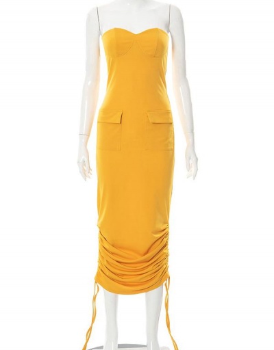 Replica Solid Ruched Strapless Maxi Dress For Women Sleeveless Sweetheart Collar #794847 $22.49 USD for Wholesale