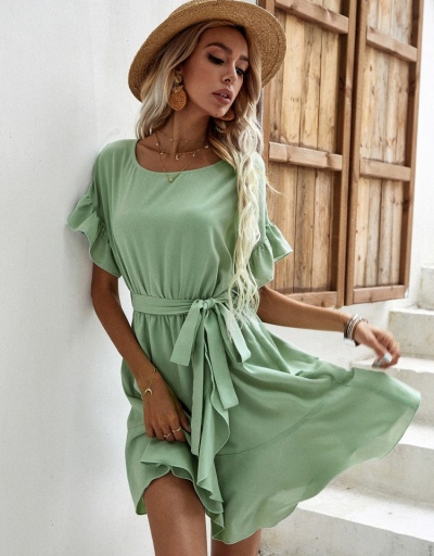 Replica Fashion Ruffled Short Sleeve Solid Short Dresses Short Sleeve Crew Neck #794848 $28.65 USD for Wholesale