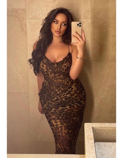 Replica  Sexy Leopard Print Backless Sleeveless Maxi Dress Sleeveless Boat Neck #794849 $17.85 USD for Wholesale