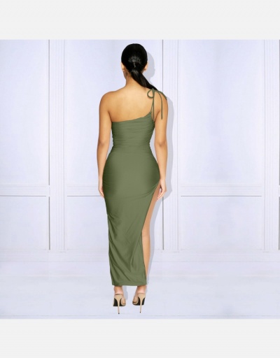 Replica Ruched Split Sleeveless One Shoulder Maxi Dress Sleeveless Inclined Shoulder #794853 $27.59 USD for Wholesale