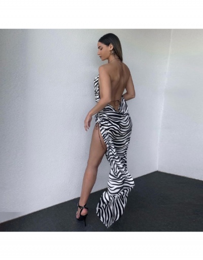 Replica  Sexy Backless Zebra Stripes Summer Maxi Dress Sleeveless V Neck #794863 $27.66 USD for Wholesale