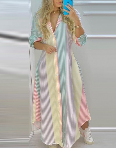 Replica Fashion Striped Long Sleeve Maxi Dress  Long Sleeve Turndown Collar #794865 $29.06 USD for Wholesale