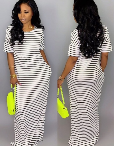 Crew Neck Striped Short Sleeve T-Shirt Dress Short Sleeve Crew Neck #794867 $24.57 USD, Wholesale Fashion Maxi Dresses