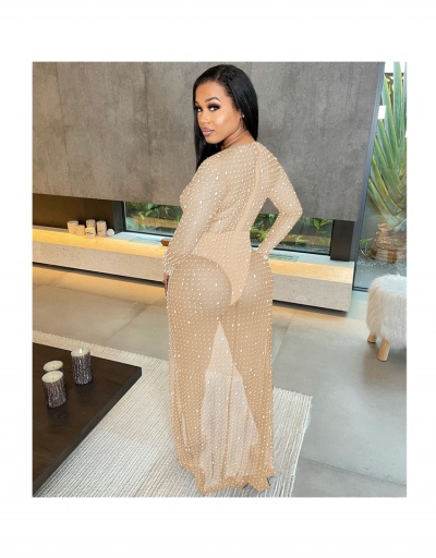 Replica  Sexy V Neck Hot Drilling Slit Maxi Dress Long Sleeve V Neck #794868 $49.14 USD for Wholesale