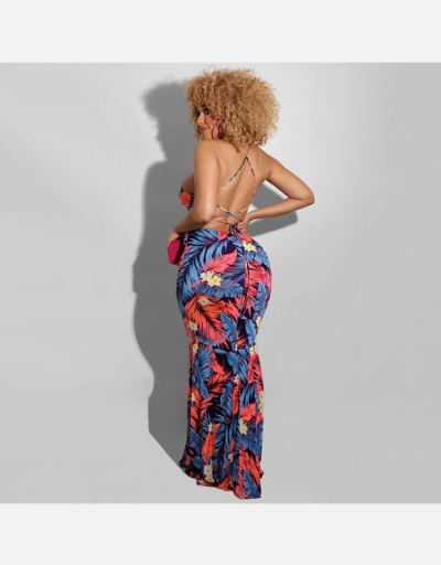 Replica Tie-Wrap Printed Backless Sleeveless Maxi Dresses Sleeveless U Neck #794869 $25.40 USD for Wholesale